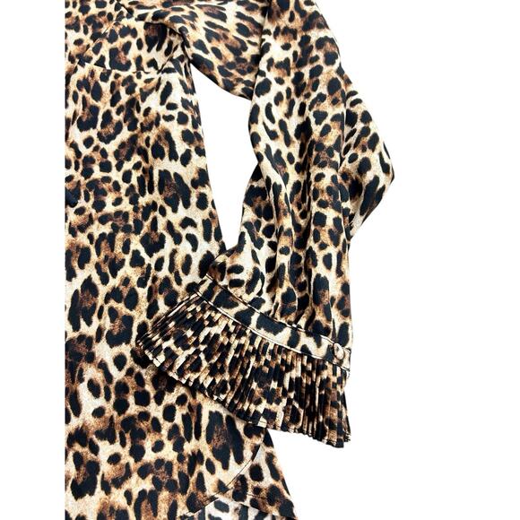 IMNYC Isaac Mizrahi Animal Print Blouse Sz S V-Neck Long-Sleeve Pleated Collar - Picture 3 of 8